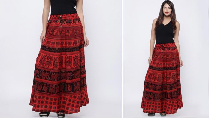 Red & Black Printed Skirt