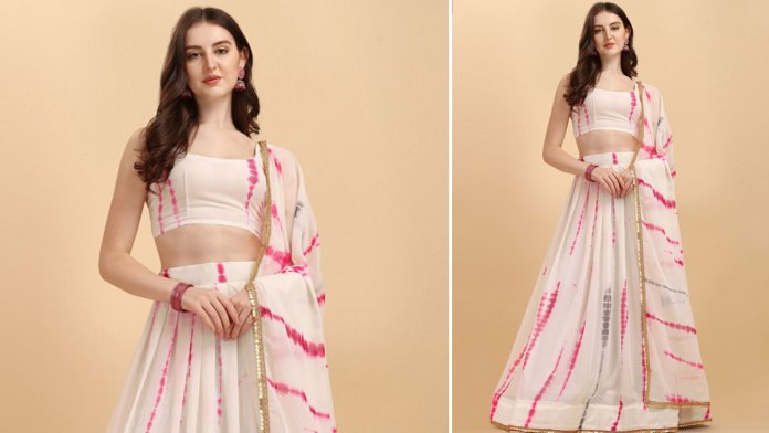 सफेद और गुलाबी लहंगा - White & Pink Lehenga